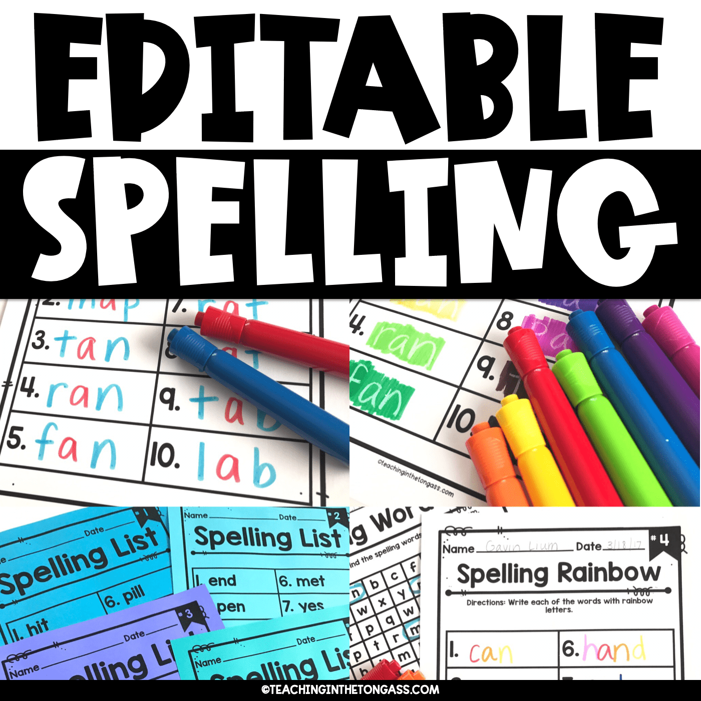 Editable spelling activities practice worksheets for any list of words