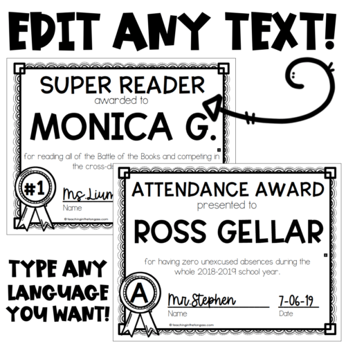 End of the Year Award Editable Certificates