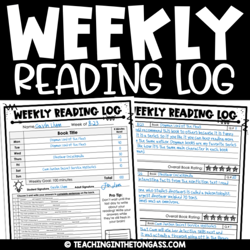 Weekly Reading Log with Questions Parent Signature Homework