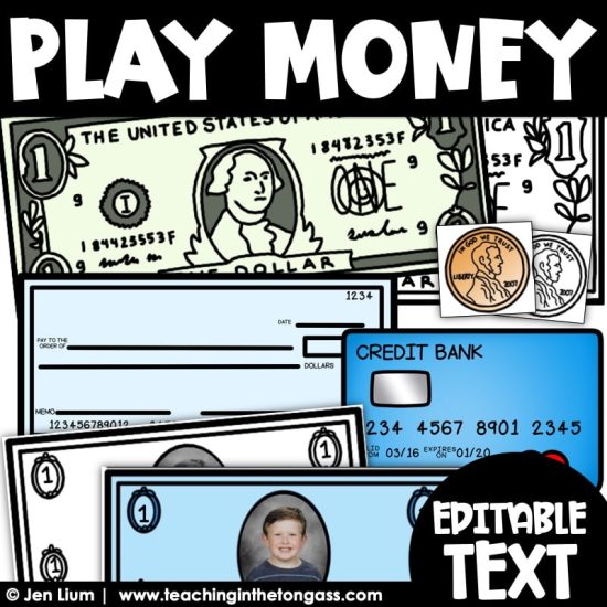Printable Play Money Dollar Bills Coins Editable Custom Teacher Bucks
