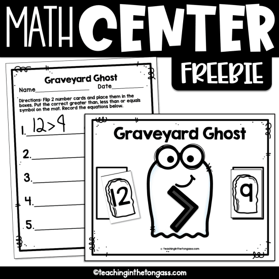 Free Halloween Math center Greater than Less than